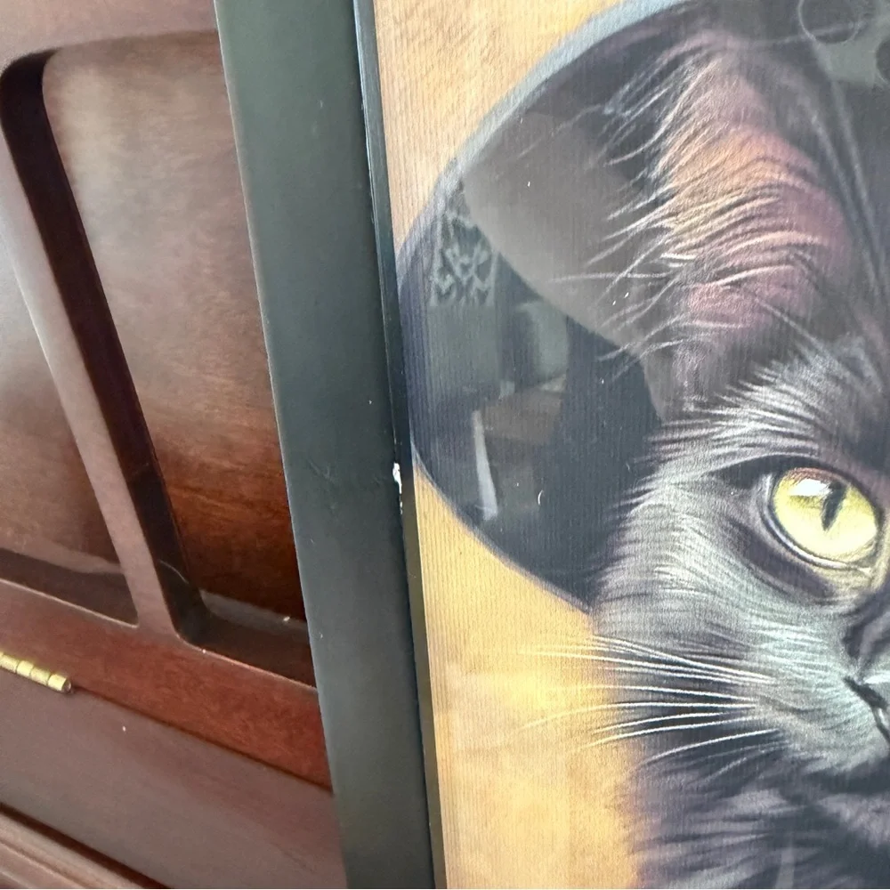 Black Cat Witch Hat Canvas Art Print Spooky Kitty Black Framed Wall Hanging Art